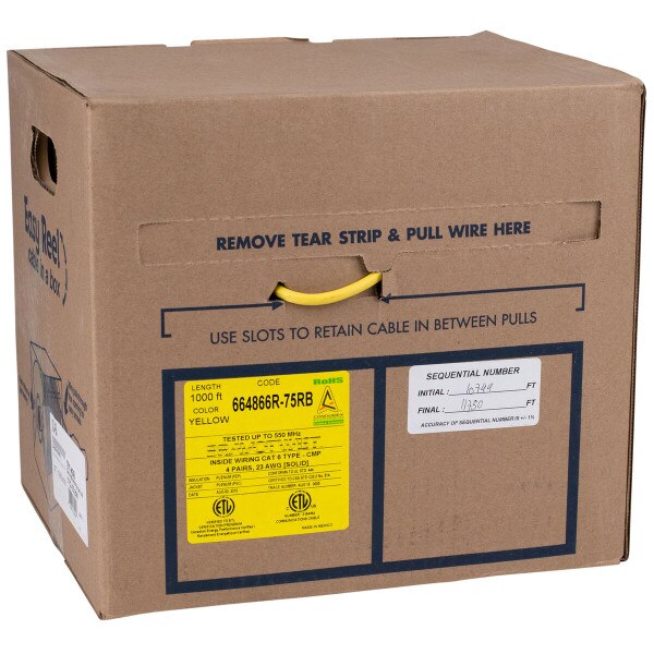 Main product image for Cat 6 550 MHz Plenum UTP Yellow 1000 Ft. 101-438